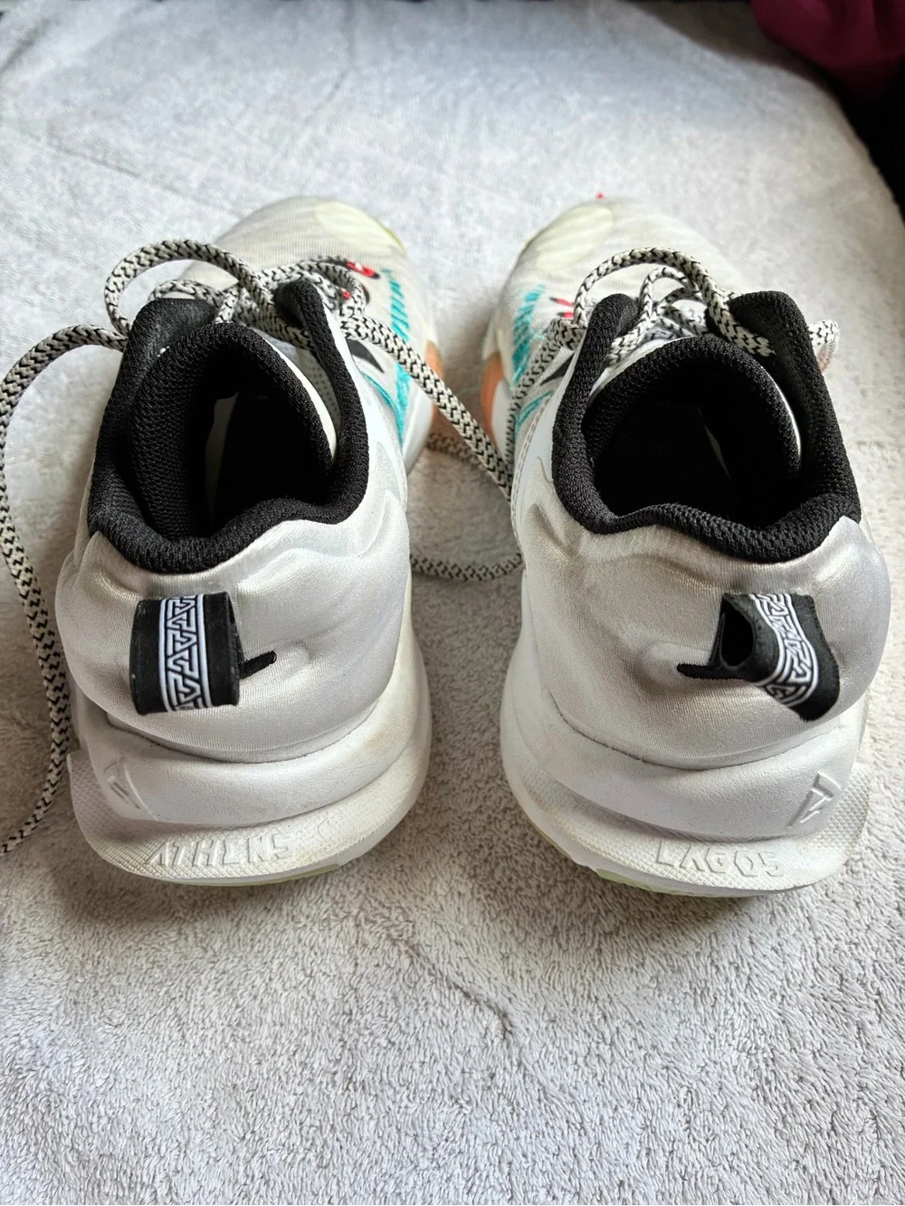 Nike Kids White Sneakers with Teal and Coral Accents